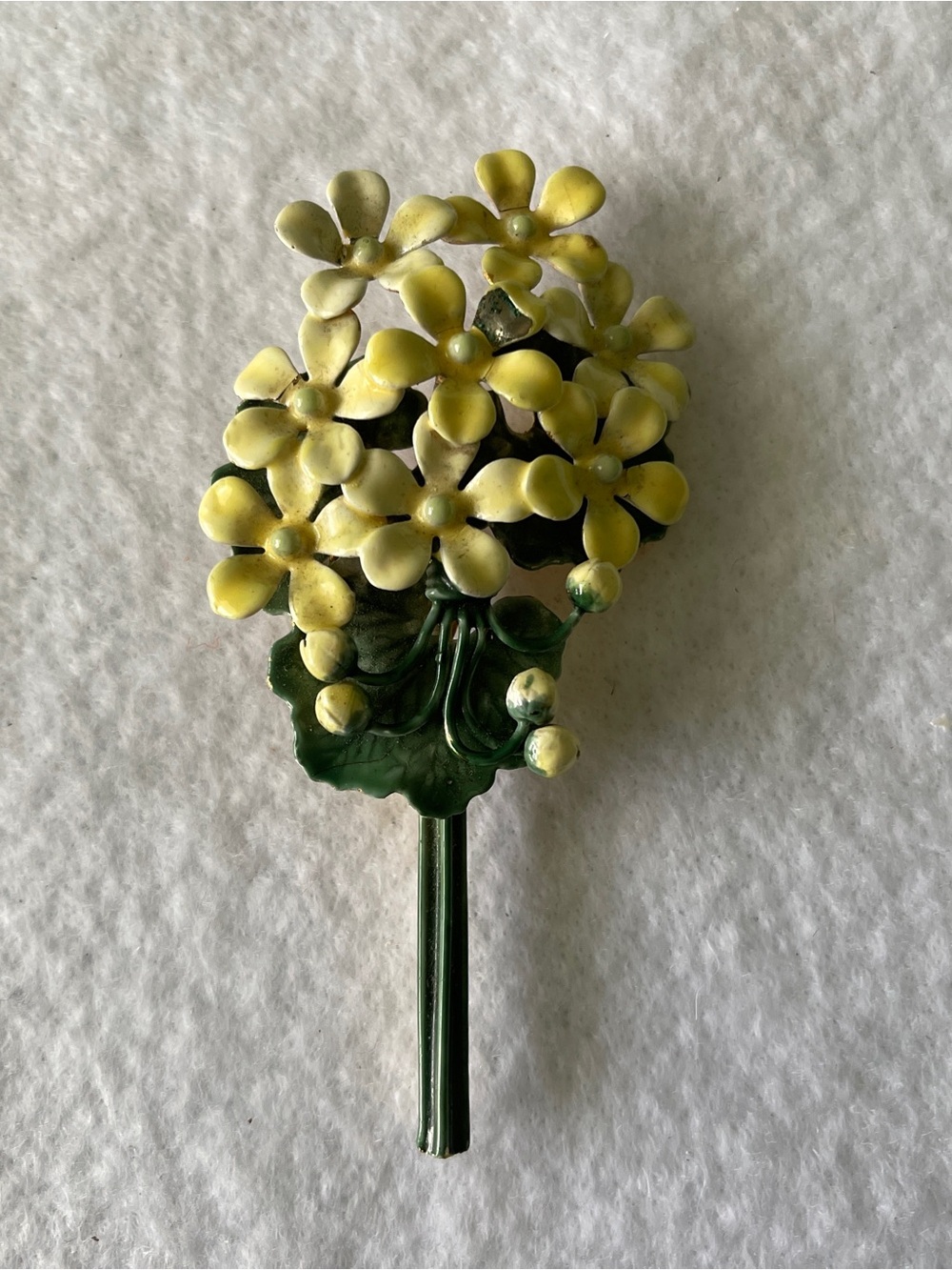 Vintage SANDOR CO Signed Enamel Bouquet Pin Brooch Yellow Floral